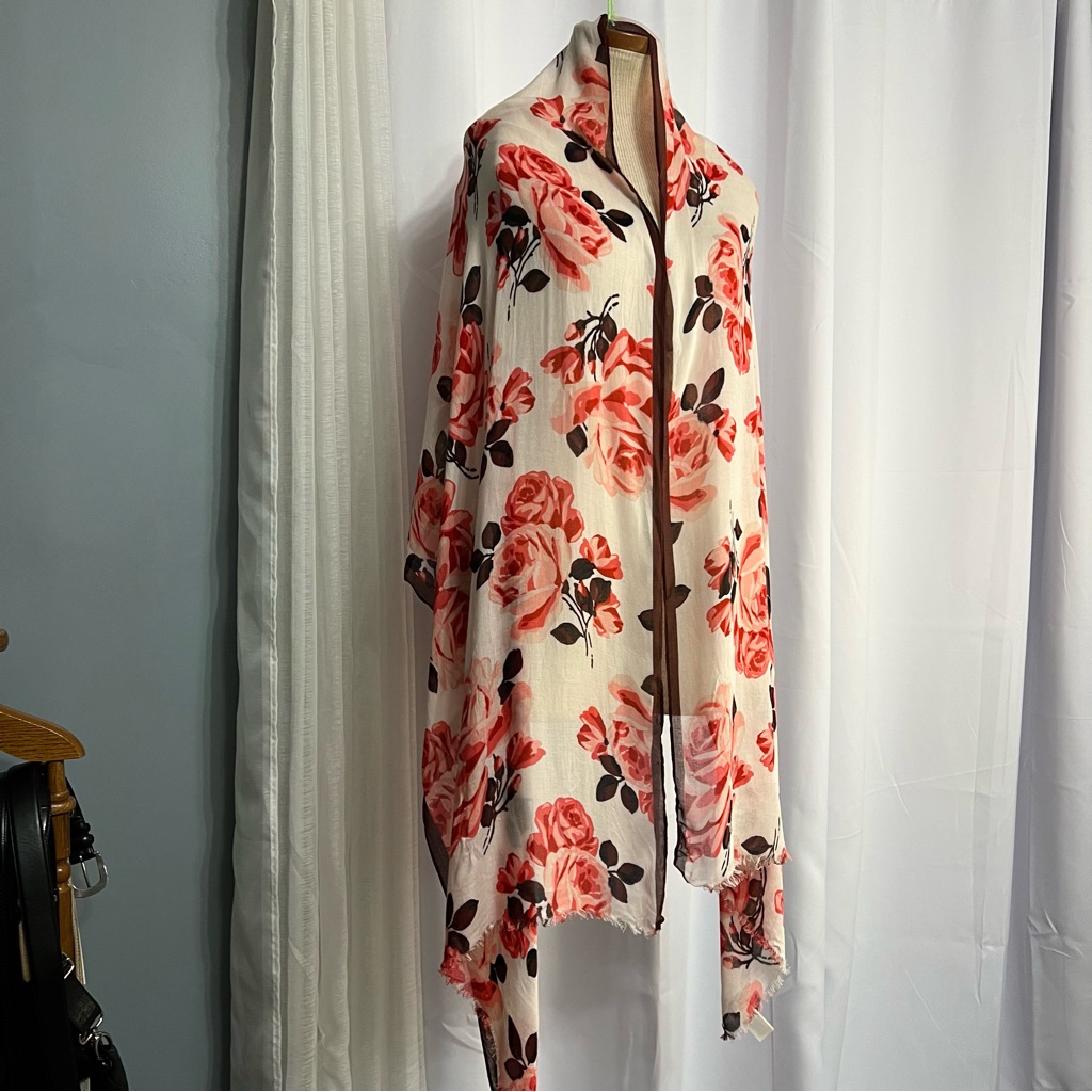 Kate Spade Rectangular Pink Rose Print 100% Viscose Shawl Wrap Scarf 80x23.5